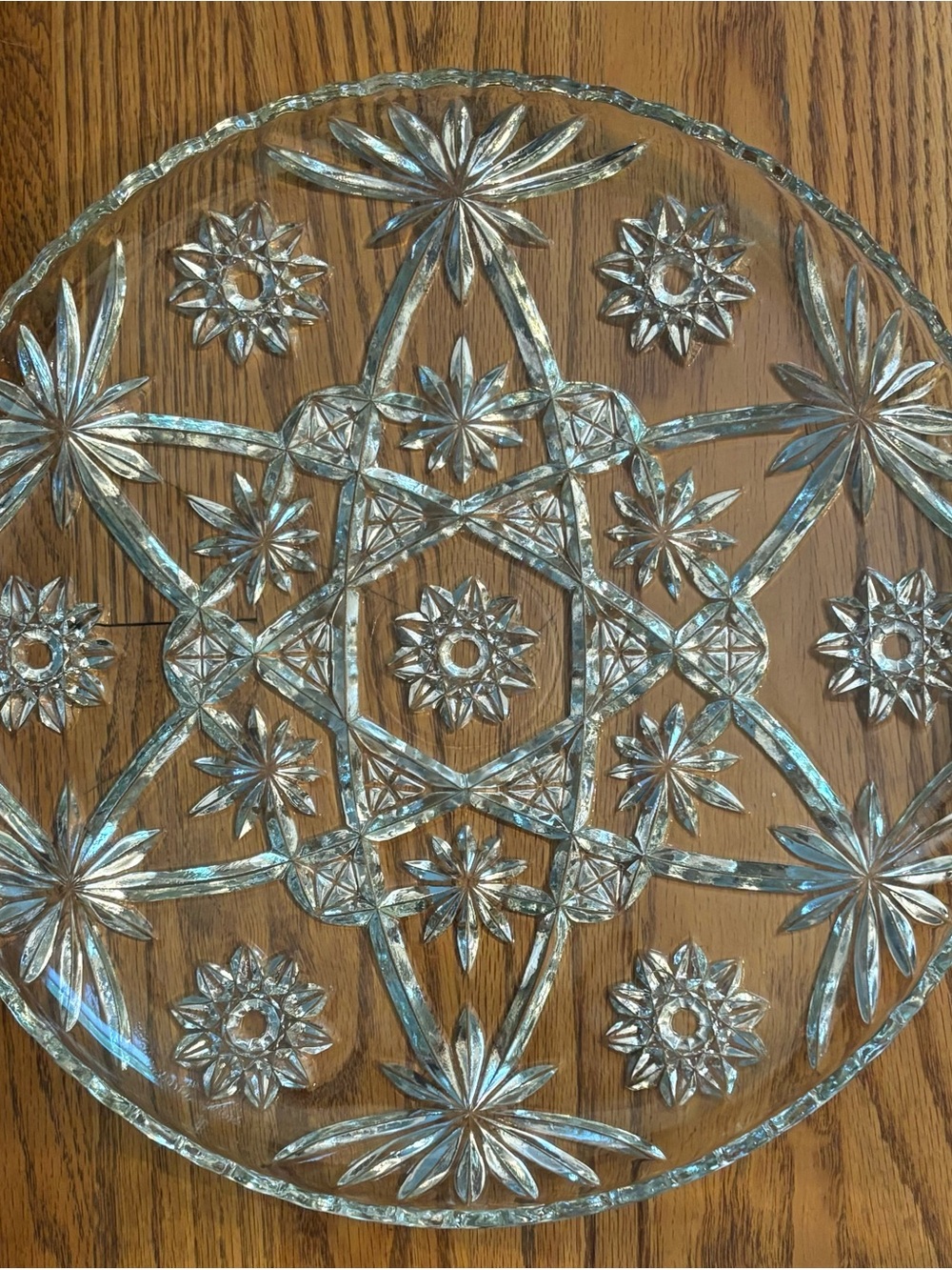 Clear Pressed Glass Decorative Platter - Starburst Pattern